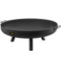 black VEVOR fire pit bowl with handles and three sturdy legs.
