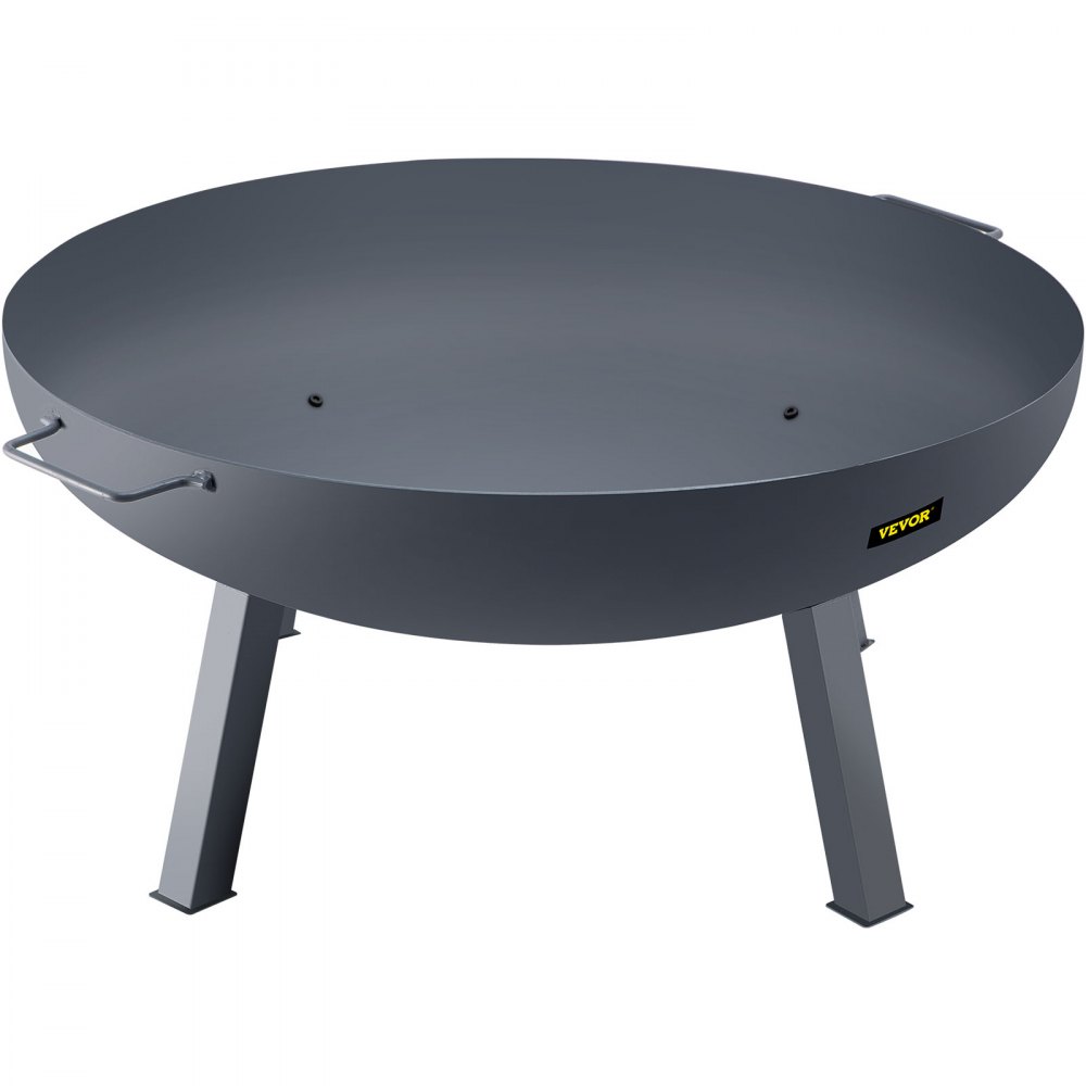 VEVOR fire pit bowl with sturdy legs and handles in a sleek, black finish.