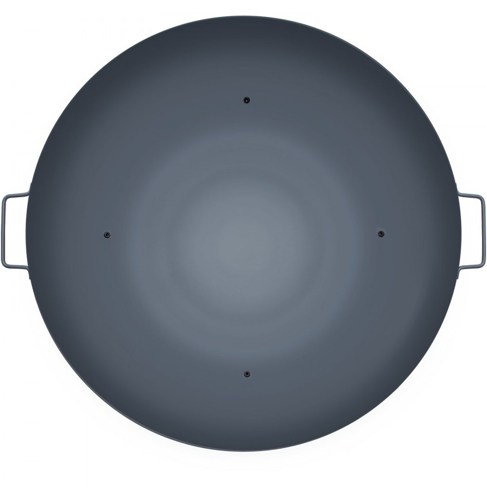 top view of a VEVOR fire pit bowl with handles and a smooth, grey finish.
