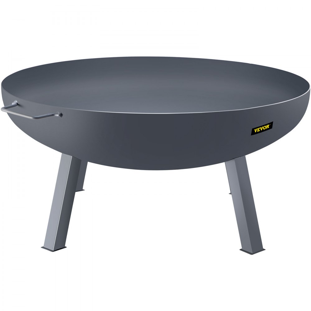 gray VEVOR fire pit bowl with sturdy legs and side handles.