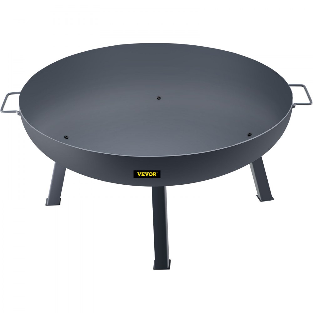 VEVOR fire pit bowl with sturdy legs and side handles in sleek black design.