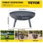 VEVOR Fire Pit Bowl, 34-Inch Deep Round Carbon Steel Fire Bowl, Wood Burning for Outdoor Patios, Backyards & Camping Uses, with A Drain Hole, Portable Handles and A Firewood Stick, Black