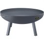 gray VEVOR fire pit bowl with sturdy legs and side handles.