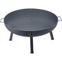 VEVOR fire pit bowl with sturdy legs and side handles in sleek black design.