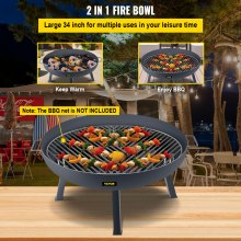 VEVOR Fire Pit Bowl, 34-Inch Deep Round Carbon Steel Fire Bowl, Wood Burning for Outdoor Patios, Backyards & Camping Uses, Portable Handles and A Firewood Stick, Black