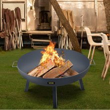 VEVOR Fire Pit Bowl, 34-Inch Deep Round Carbon Steel Fire Bowl, Wood Burning for Outdoor Patios, Backyards & Camping Uses, with A Drain Hole, Portable Handles and A Firewood Stick, Black