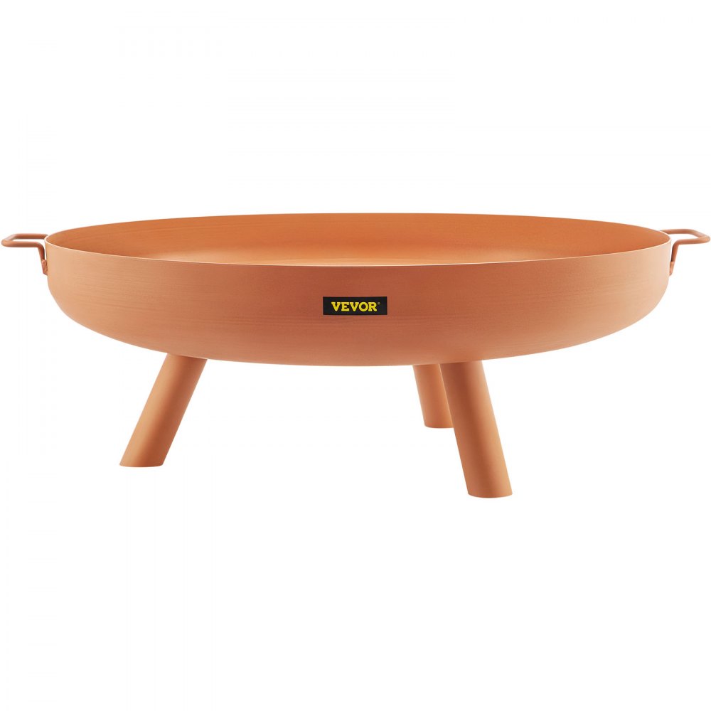 VEVOR Fire Pit Bowl, 30-Inch Deep Round Carbon Steel Fire Bowl, Wood Burning for Outdoor Patios, Backyards & Camping Uses, with A Drain Hole, Portable Handles and A Firewood Stick, Brown