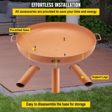 VEVOR Fire Pit Bowl, 30-Inch Deep Round Carbon Steel Fire Bowl, Wood Burning for Outdoor Patios, Backyards & Camping Uses, with A Drain Hole, Portable Handles and A Firewood Stick, Brown