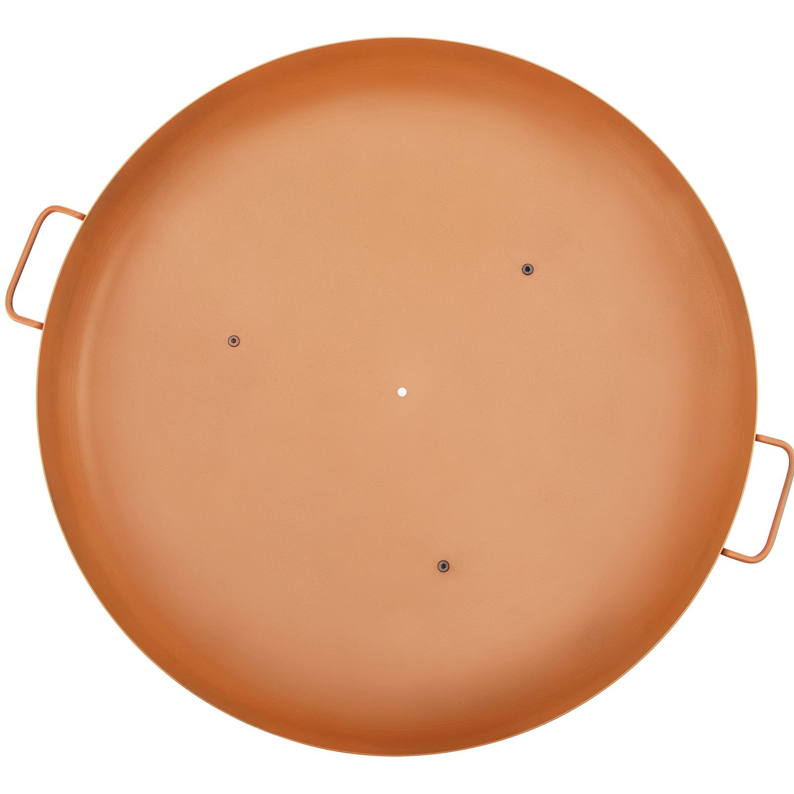 orange VEVOR fire pit bowl with handles and central hole, viewed from above.