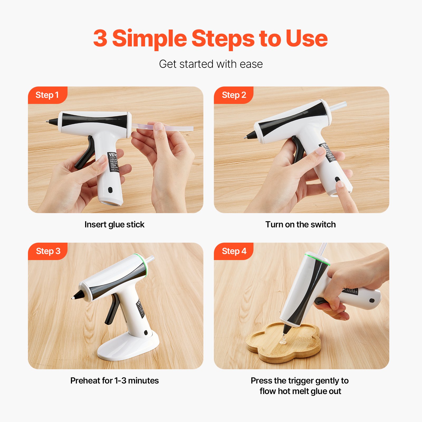 VEVOR Hot Glue Gun, Rechargeable Cordless Glue Gun, Mini Wireless Hot Glue Gun Kit with 2200mAh Battery, 20 Pcs Glue Sticks, Fast Preheating & High Temp, for Crafts, Arts, DIY, Quick Home Repairs