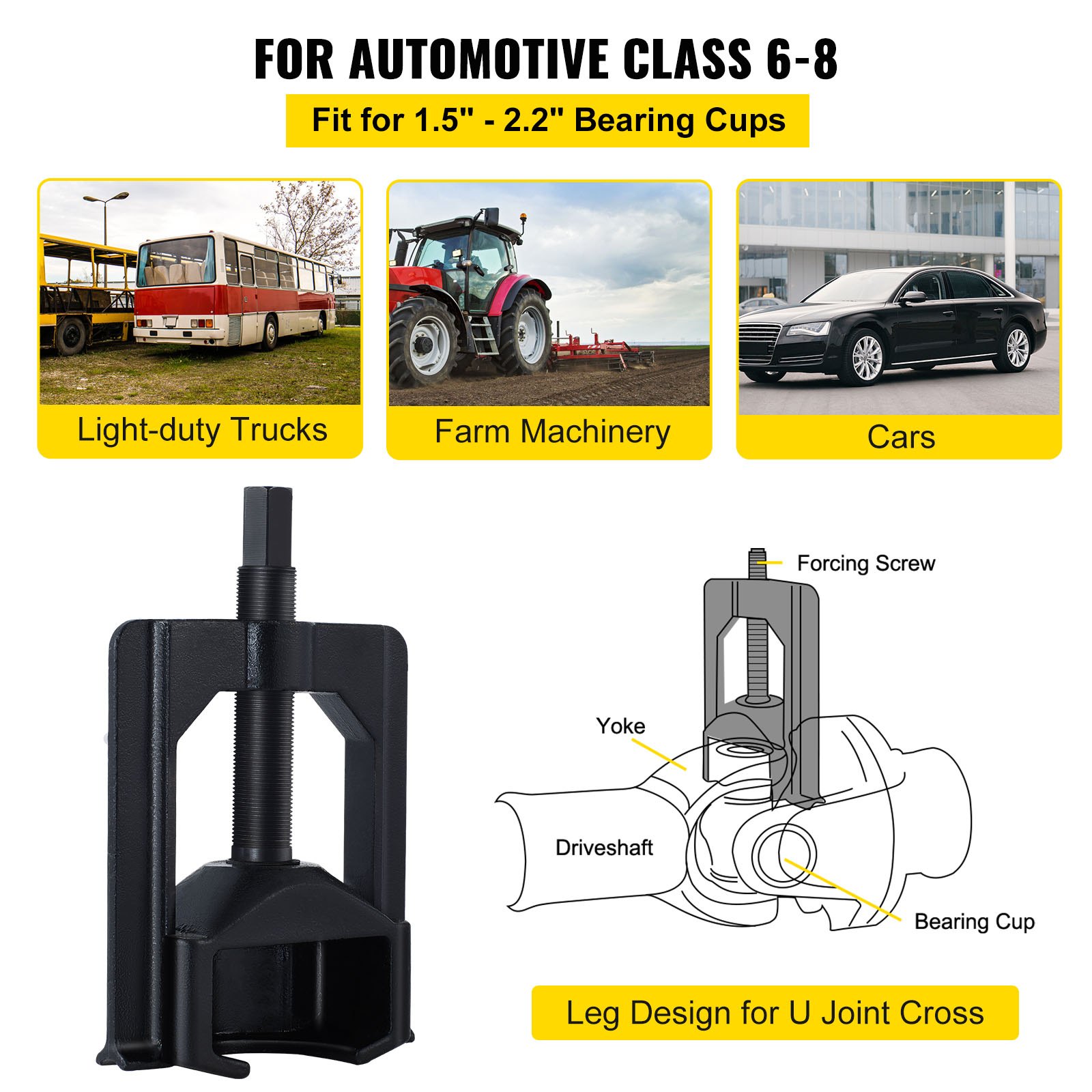 VEVOR U Joint Puller (Class 6-8) Heavy Duty Universal Joint Puller U Joint Removal Tool w/ 5192 Bearing Cup Installer