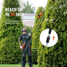 VEVOR 20V Cordless Hedge Trimmer, 18 inch Double-edged Steel Blade, Pole Hedge Trimmer Kit 20V Battery, Fast Charger Included, 74"-94" Telescoping Design for High Branches