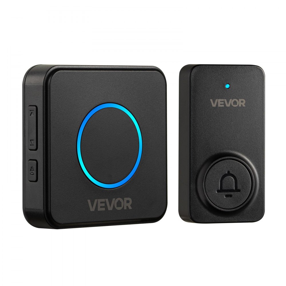 VEVOR Wireless Doorbell Kit, IP54 Waterproof Door Chime Ranges up to 1000 ft, 5 Adjustable Volumes, 48 Ringtones, Easy Installation, Wireless Doorbell Ideal for Home, Doorway, Classroom, Office, Black