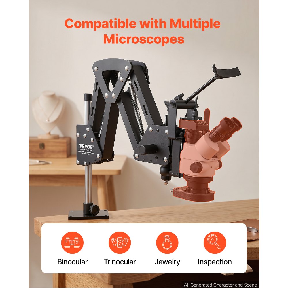VEVOR Micro Inlaid Mirror Spring Stand Jewelry Microscope Bracket 360° Arm, for Diamond Setting Jewelry Engraving, Compatible with Binocular Trinocular Jewelry Microscopes, Multi-Directional Stand Only