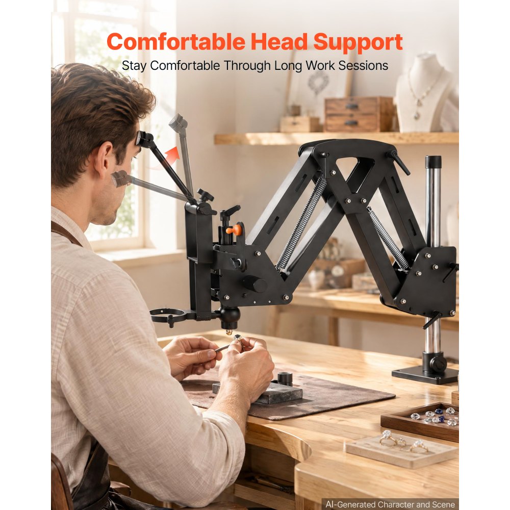 VEVOR Micro Inlaid Mirror Spring Stand Jewelry Microscope Bracket 360° Arm, for Diamond Setting Jewelry Engraving, Compatible with Binocular Trinocular Jewelry Microscopes, Multi-Directional Stand Only