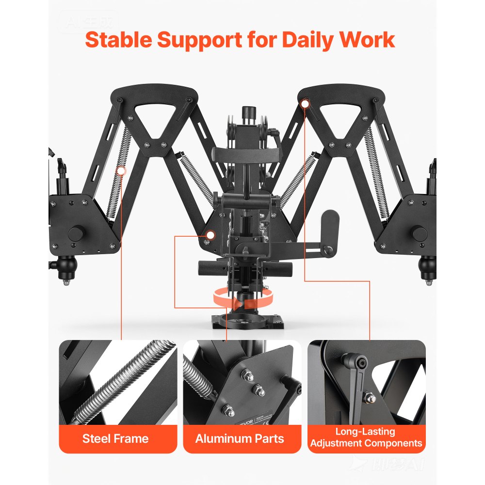 VEVOR Micro Inlaid Mirror Spring Stand Jewelry Microscope Bracket 360° Arm, for Diamond Setting Jewelry Engraving, Compatible with Binocular Trinocular Jewelry Microscopes, Multi-Directional Stand Only