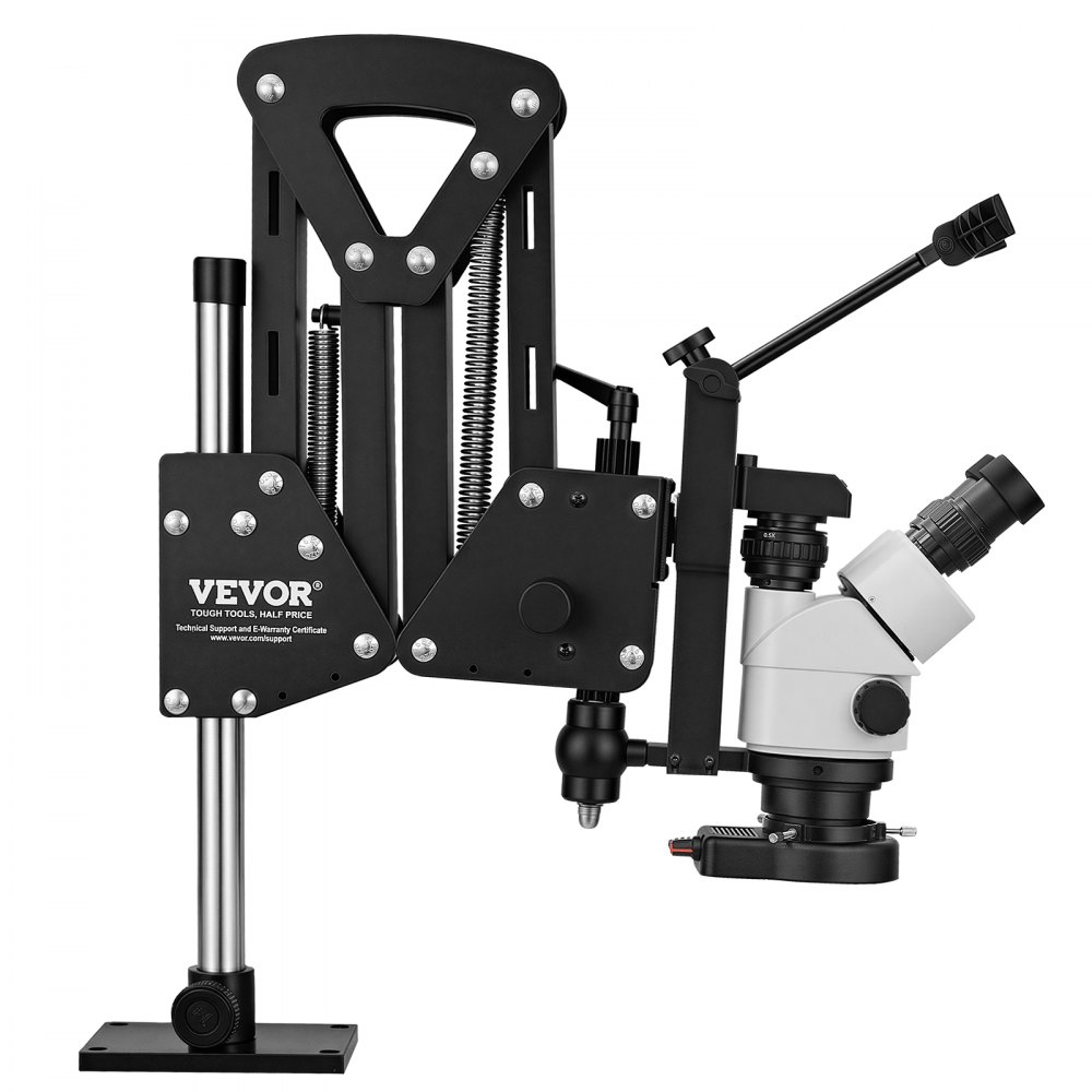 VEVOR Multi-Directional Microscope with Spring Bracket Micro Inlaid Mirror, for Diamond Setting Jewelry Making Engraving, 7X-45X Continuous Magnification, Jewelry Microscope with Adjustable LED Light