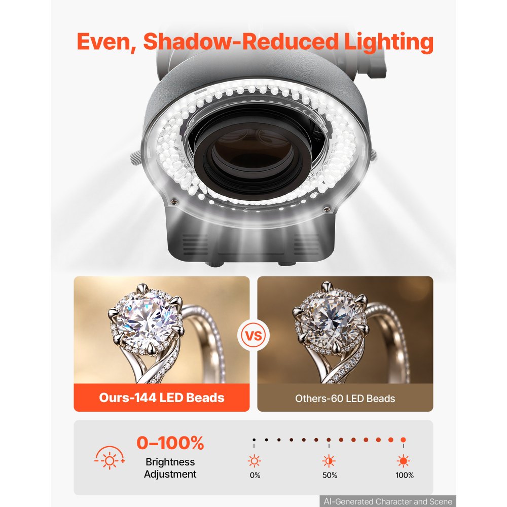 VEVOR Multi-Directional Microscope with Spring Bracket Universal Ball Vise, for Diamond Setting Jewelry Making Engraving, 7X-45X Continuous Magnification, Micro Inlaid Mirror with Adjustable LED Light