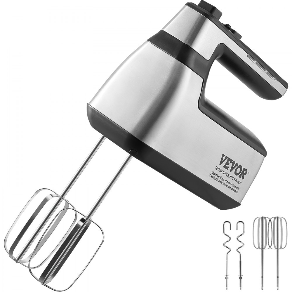 VEVOR Cordless Electric Hand Mixer 250W Continuously Variable Electric Handheld Mixer with Turbo Boost Beaters Dough Hooks Storage Bag Baking