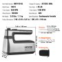 VEVOR Cordless Electric Hand Mixer, 250W, Continuously Variable Electric Handheld Mixer, with Turbo Boost Beaters Dough Hooks Storage Bag, Baking Supplies for Whipping Mixing Egg Cookie Cake Cream
