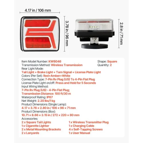 trailer lights that plug into cigarette lighter VEVOR Trailer Lights, 2PCS 12V Square LED Magnetic Wireless Trailer Tail  Lights Kit with Stop Brake