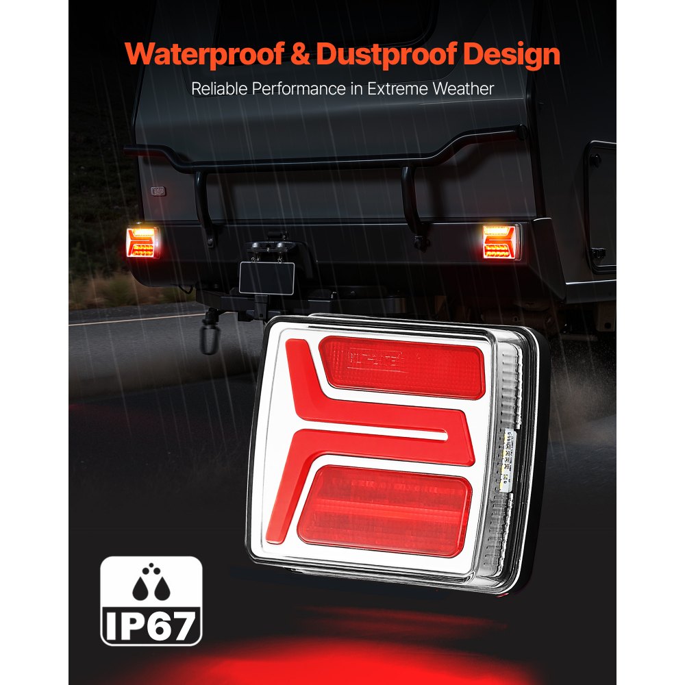 VEVOR Trailer Lights, 2PCS 12V Square LED Magnetic Wireless Trailer Tail Lights Kit with Stop Brake Turn Tail License Plate Lamp, Waterproof Tow Lighting Kit for Boat Truck Camper RV Tractor Caravan