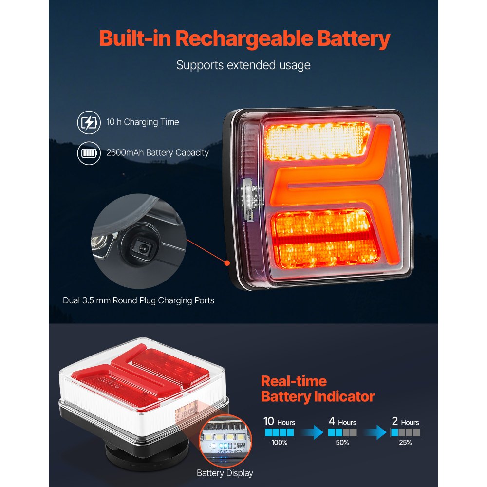 VEVOR Trailer Lights, 2PCS 12V Square LED Magnetic Wireless Trailer Tail Lights Kit with Stop Brake Turn Tail License Plate Lamp, Waterproof Tow Lighting Kit for Boat Truck Camper RV Tractor Caravan