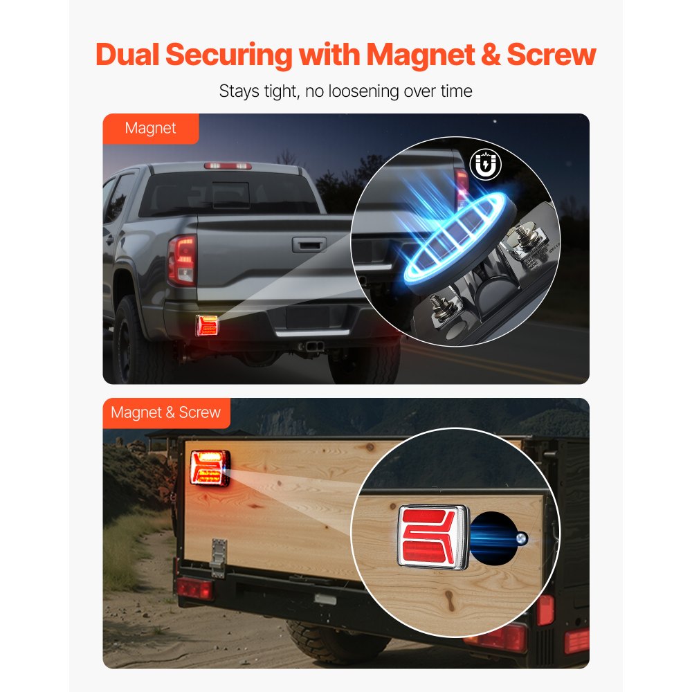 VEVOR Trailer Lights, 2PCS 12V Square LED Magnetic Wireless Trailer Tail Lights Kit with Stop Brake Turn Tail License Plate Lamp, Waterproof Tow Lighting Kit for Boat Truck Camper RV Tractor Caravan