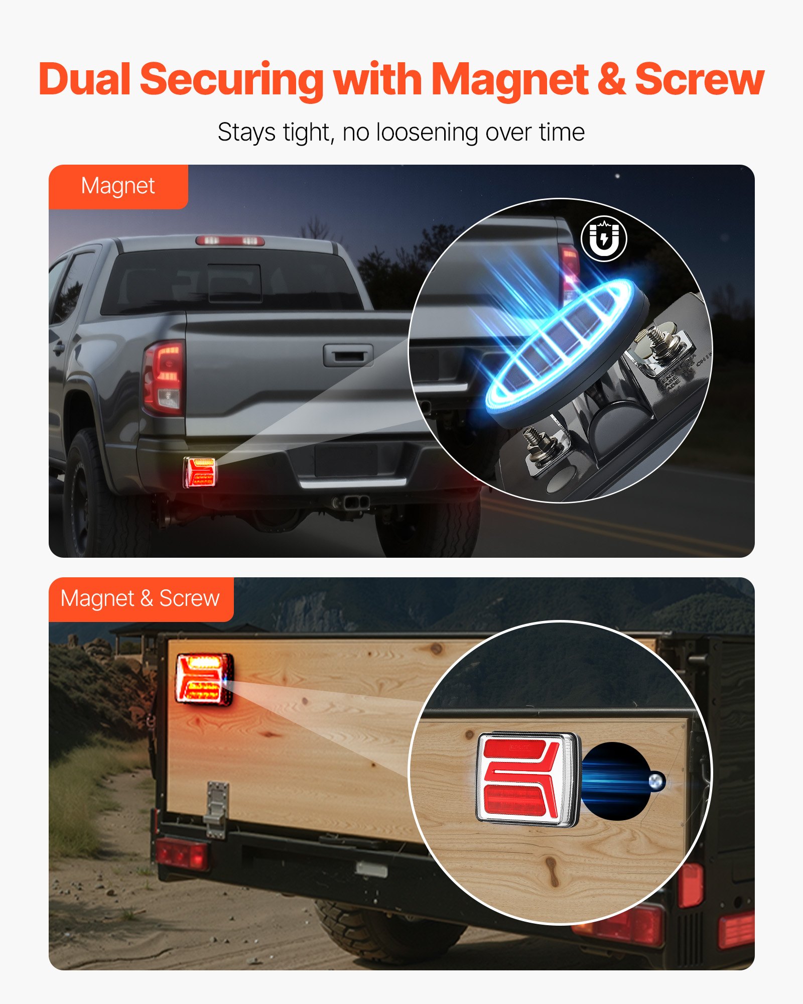 VEVOR Trailer Lights, 2PCS 12V Square LED Magnetic Wireless Trailer Tail Lights Kit with Stop Brake Turn Tail License Plate Lamp, Waterproof Tow Lighting Kit for Boat Truck Camper RV Tractor Caravan