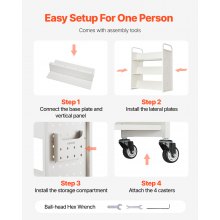 VEVOR 3-Tier Rolling Book Cart Double Sided W-Shaped Shelves Book Truck in White