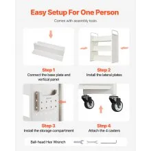 VEVOR 3-Tier Rolling Book Cart Double Sided W-Shaped Shelves Book Truck in White