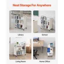 VEVOR 3-Tier Rolling Book Cart Double Sided W-Shaped Shelves Book Truck in White