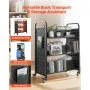 VEVOR 3-Tier Rolling Book Cart Double Sided W-Shaped Shelves Book Truck in Black