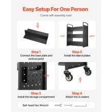 VEVOR 3-Tier Rolling Book Cart Double Sided W-Shaped Shelves Book Truck in Black