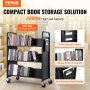 VEVOR Book Cart, 330 lbs Library Cart, 39.4" x 20.1" x 49.2" Rolling Book Cart, Double Sided W-Shaped Sloped Shelves with 4-Inch Lockable Wheels for Home Shelves Office School, Book Truck in Black
