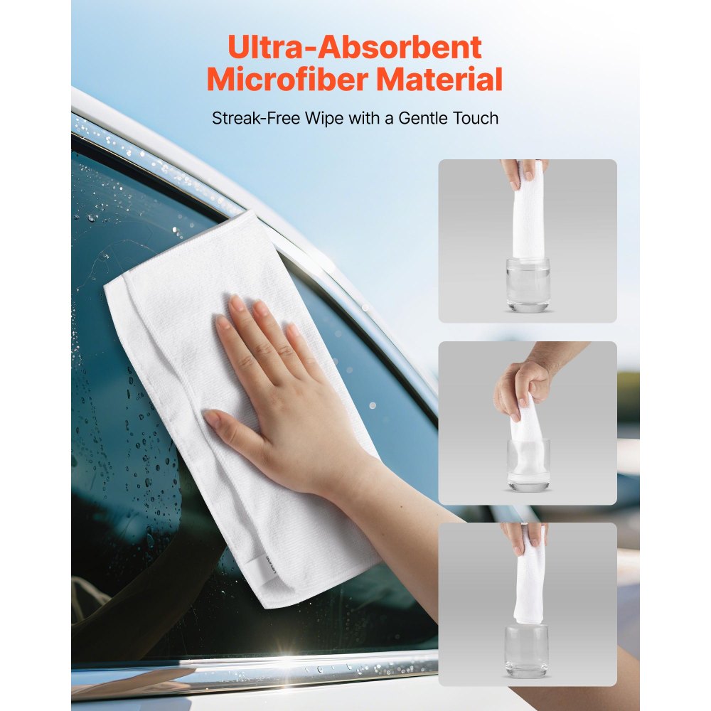 VEVOR 50 Pack White Microfiber Cleaning Cloth, 12 x 12 in Premium Microfiber Towels, Lint-Free and Scratch-Free, Absorbent Cleaning Rags for Car, Household, Kitchen, Window,  SPA, Hotel & Bathroom