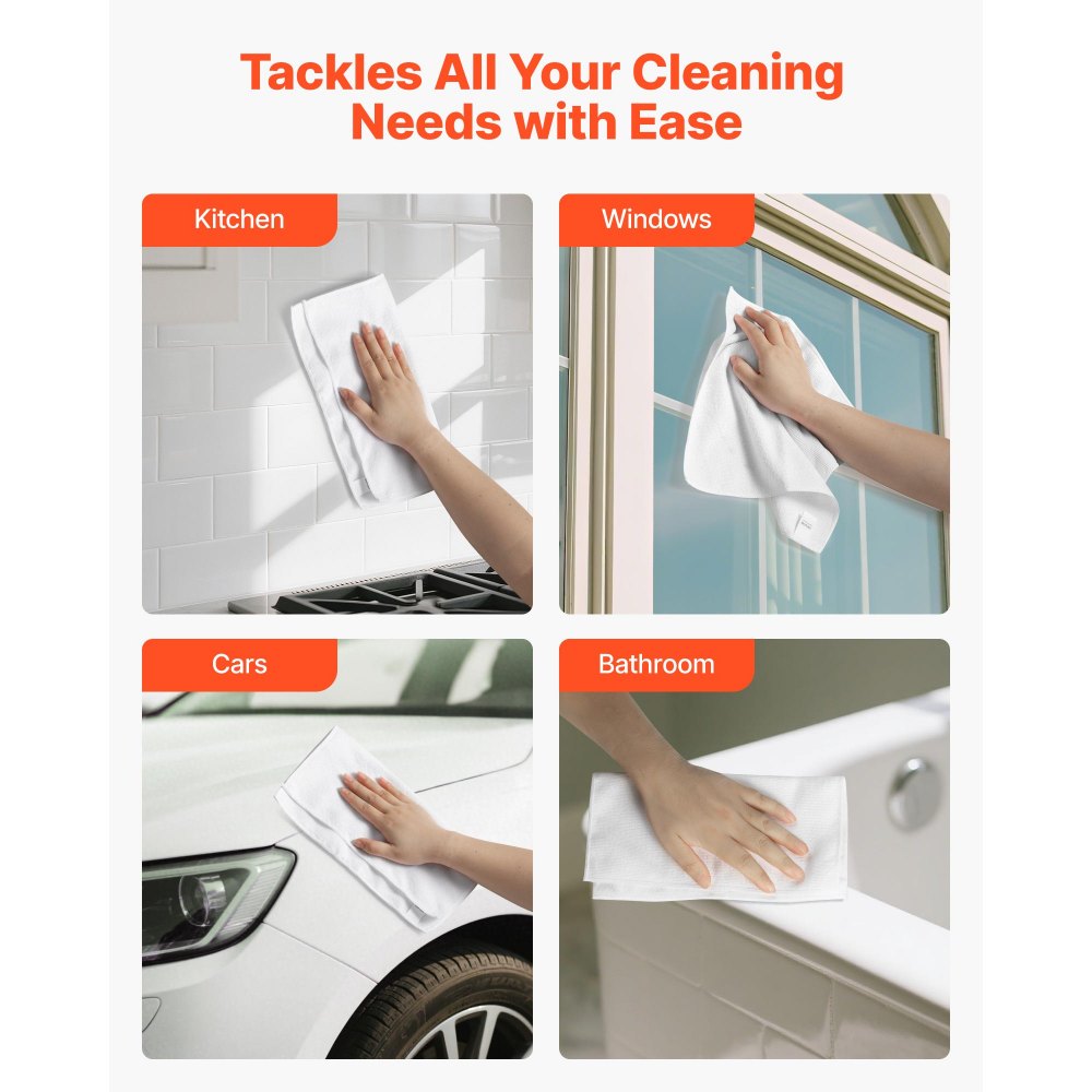 VEVOR 50 Pack White Microfiber Cleaning Cloth, 12 x 12 in Premium Microfiber Towels, Lint-Free and Scratch-Free, Absorbent Cleaning Rags for Car, Household, Kitchen, Window,  SPA, Hotel & Bathroom