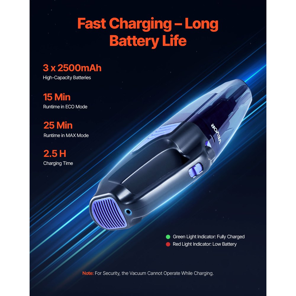 VEVOR Handheld Vacuum, Portable Vacuum Cleaner Cordless with HEPA Filter and Brushes, Lightweight Hand Held Cleaner with Powerful Suction, for Car, Home, Office, Pet Hair