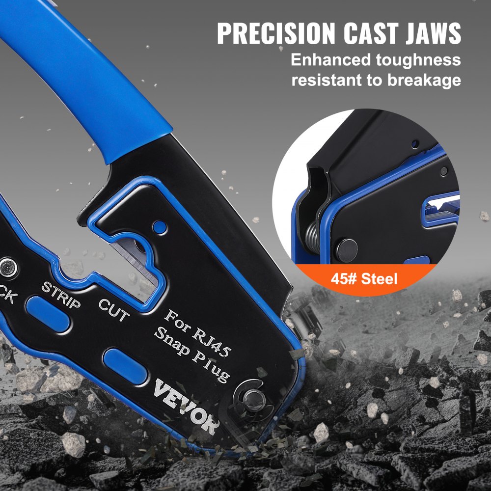 VEVOR RJ45 Crimp Tool Kit, Cat5e/Cat6/Cat6a Ethernet Crimper Crimp Pliers for 8-Pin Modular Plugs with 20pcs Pass-Through Connectors and Covers, Wire Stripper and Network Tester