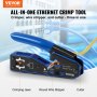 VEVOR RJ45 Crimp Tool Kit, Cat5e/Cat6/Cat6a Ethernet Crimper Crimptang til 8-pin modulære stik med 20 stk gennemgangsstik og dæksler, ledningsstripper og netværkstester