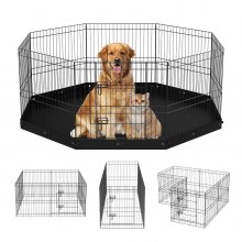 VEVOR Dog Playpen, 8 Panels Foldable Metal Dog Exercise Pen with Bottom Pad, 24" H Pet Fence Puppy Crate Kennel with Ground Stakes, Indoor Outdoor Dog Pen for Small Medium Pets, for Camping, Yard