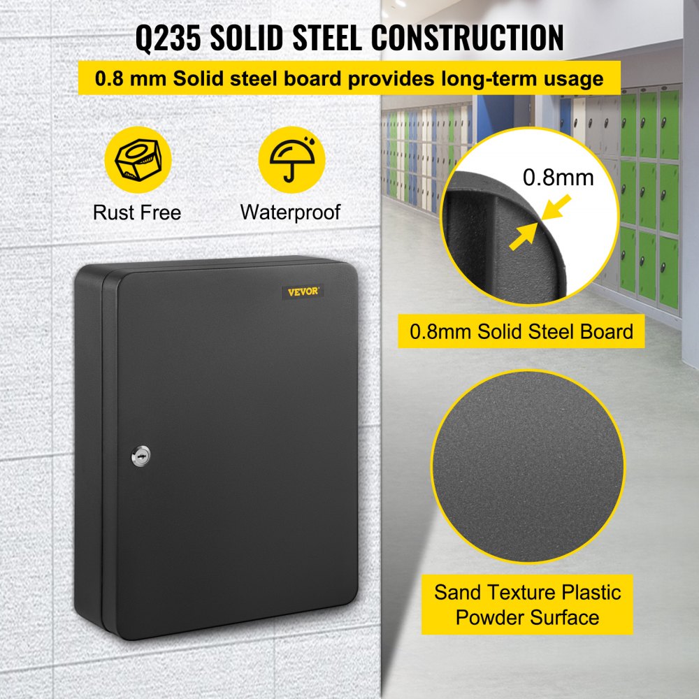 VEVOR Key Cabinet, 240 Large Capacity Key Box, Key Lock Cabinet Steel, Q235 Steel Key Storage, Wall Mounted Key Storage Cabinet, Black Key Box Organizer for Office, Hotel, Bank