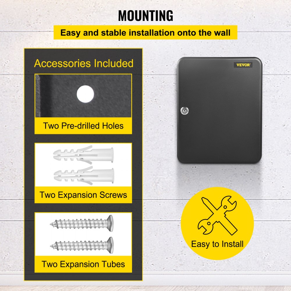 VEVOR Key Cabinet, 72 Position, Q235 Steel Key Lock Box with 72 Key Hooks, Tags & 2 Keys, Wall Mount Key Storage Cabinet for Office, Hotel, Bank, Black
