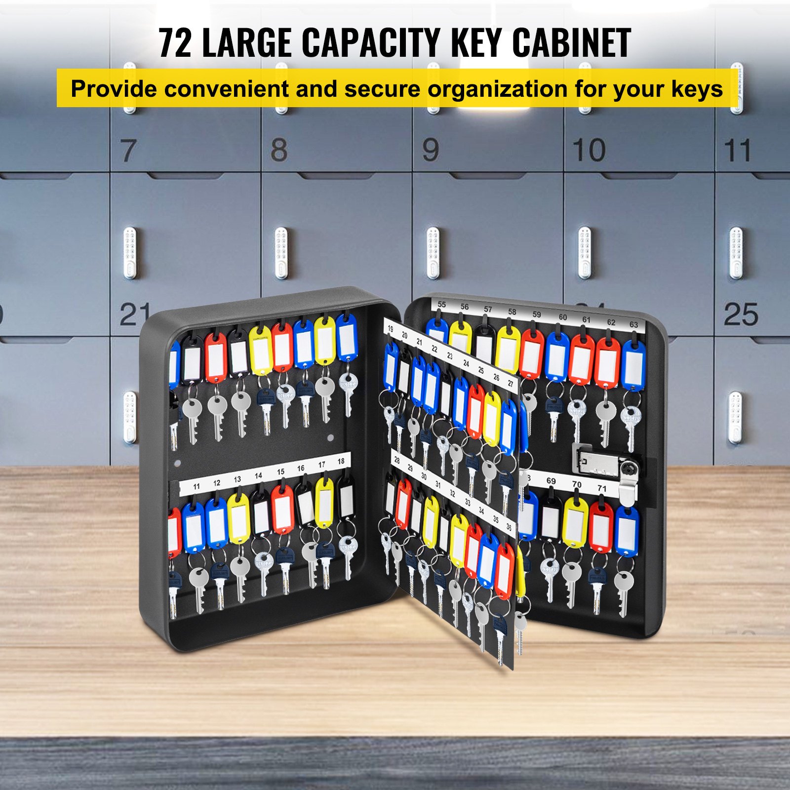 VEVOR Key Cabinet Lock Box Key Capacity Storage Cabinet 72 Hooks Wall-Mounted