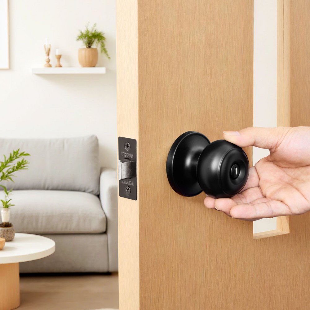 VEVOR 6 Pack Black Door Knobs, Privacy Door Knob with Round Ball, Keyless Exterior & Thumb Turn Lock Interior, All Metal Doorknobs Hardware, Matte Black Modern Design for Bedroom & Bathroom