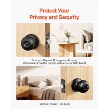 Round Privacy Door Knobs for Bedroom Bathroom Matte Black 6 Pack Keyless