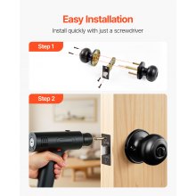 Round Privacy Door Knobs for Bedroom Bathroom Matte Black 6 Pack Keyless
