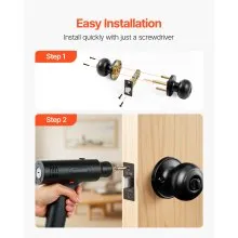 Round Privacy Door Knobs for Bedroom Bathroom Matte Black 6 Pack Keyless