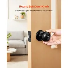 Round Privacy Door Knobs for Bedroom Bathroom Matte Black 6 Pack Keyless