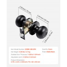 Round Privacy Door Knobs for Bedroom Bathroom Matte Black 6 Pack Keyless